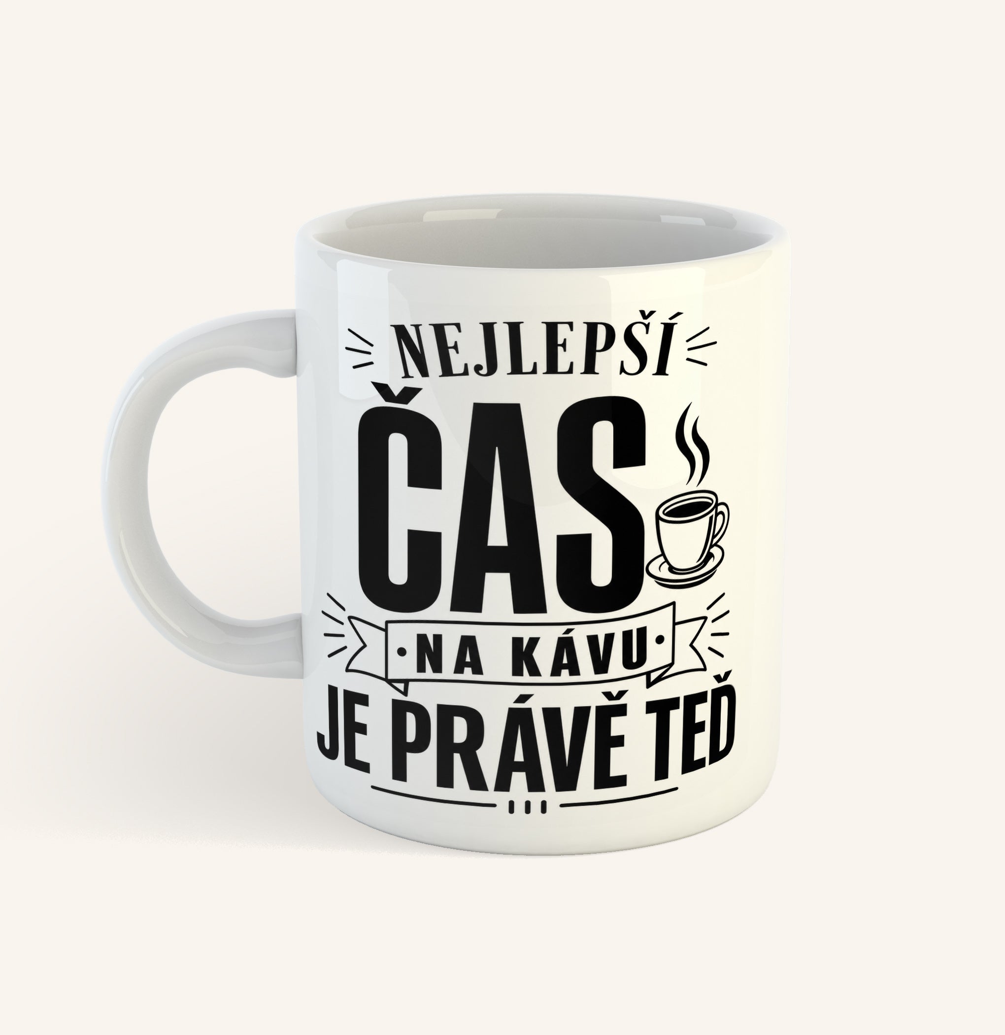 Keramický hrnek s textem Nejlepší čas na kávu je právě teď
