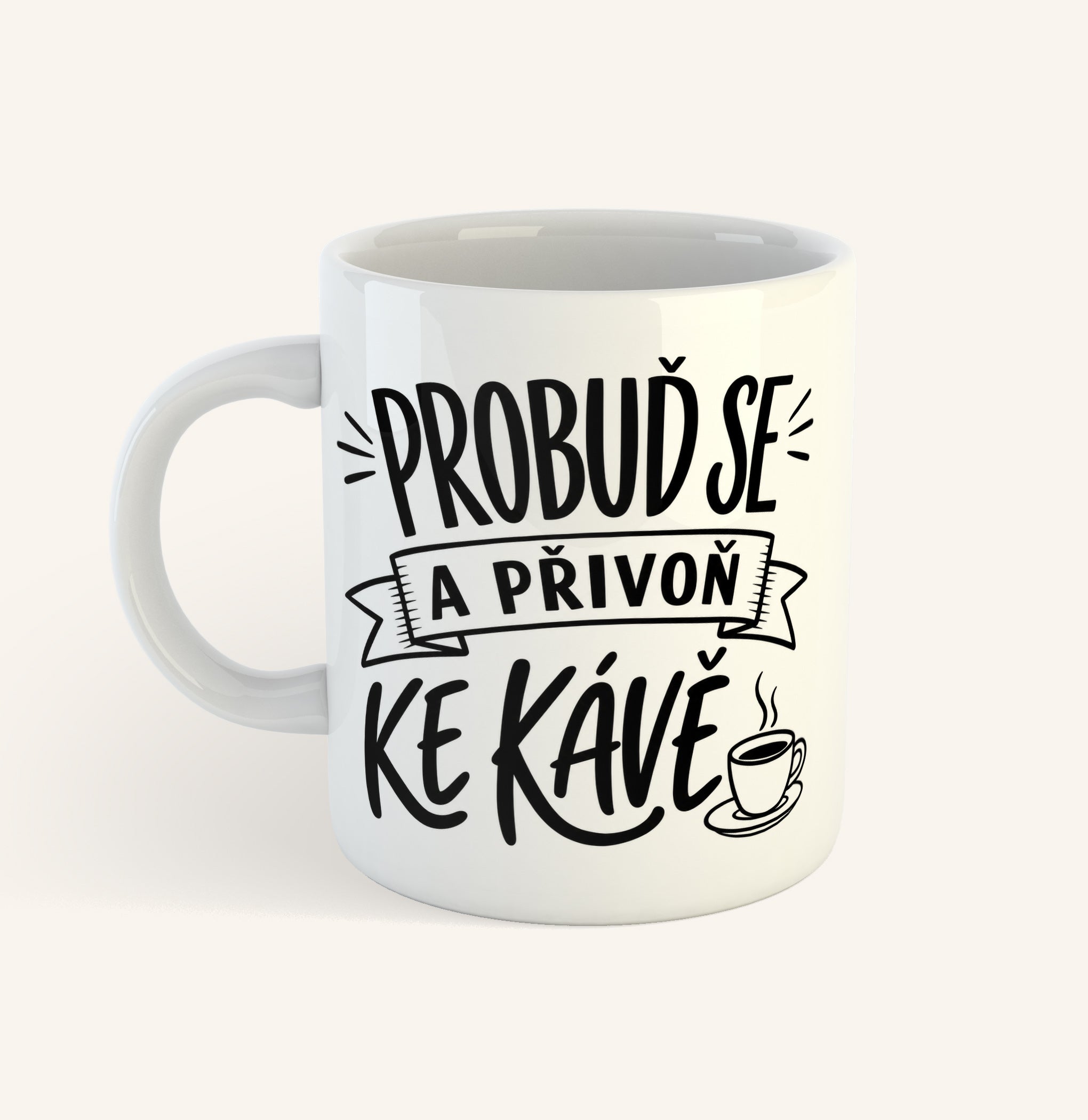 Keramický hrnek s textem Probuď se a přivoň ke kávě