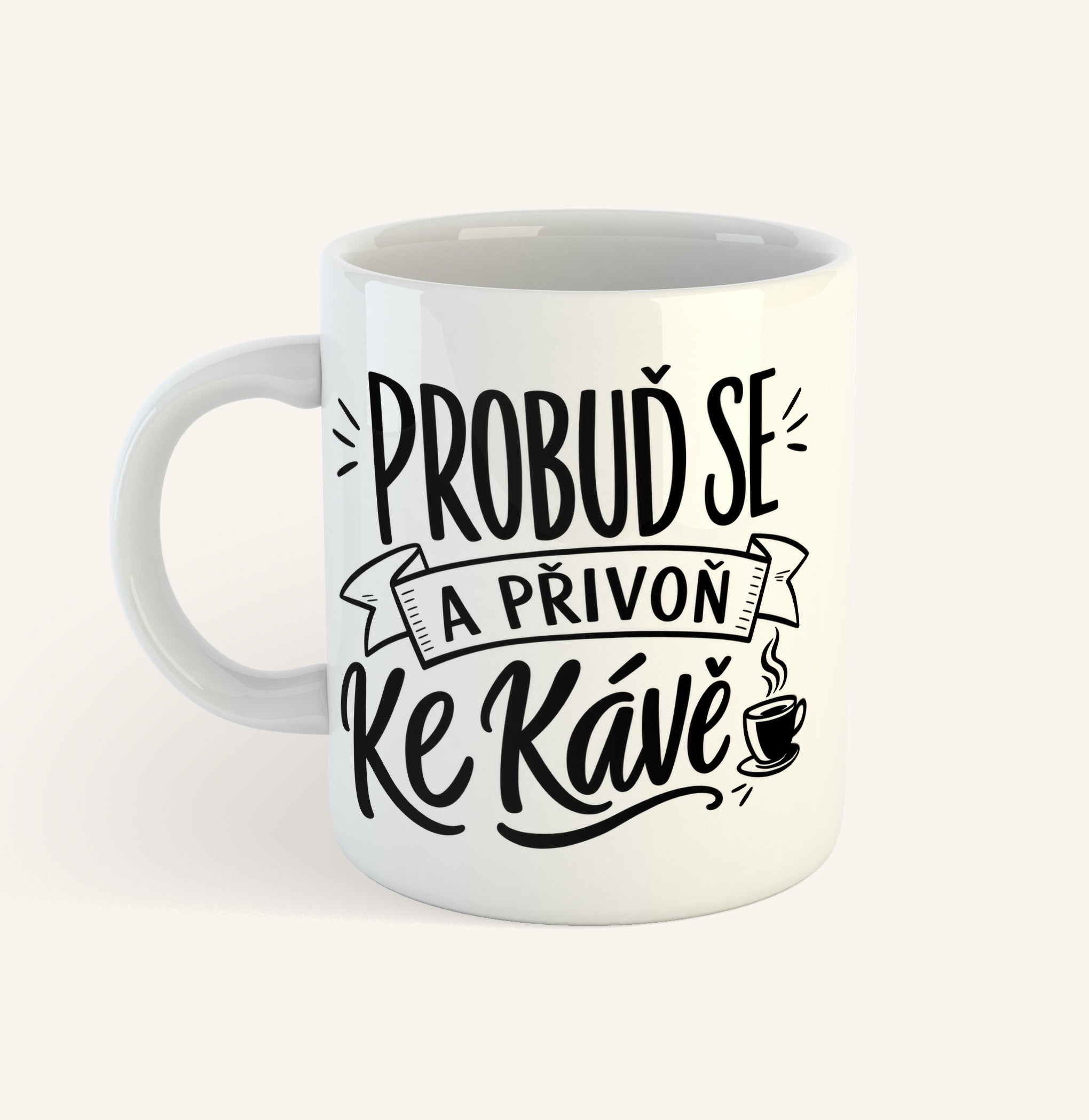 Keramický hrnek s textem Probuď se a přivoň ke kávě