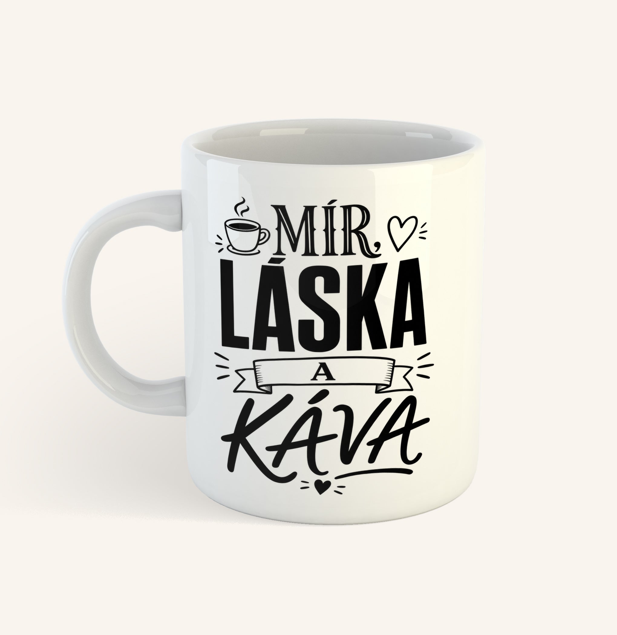 Keramický hrnek s textem Mír, láska a káva