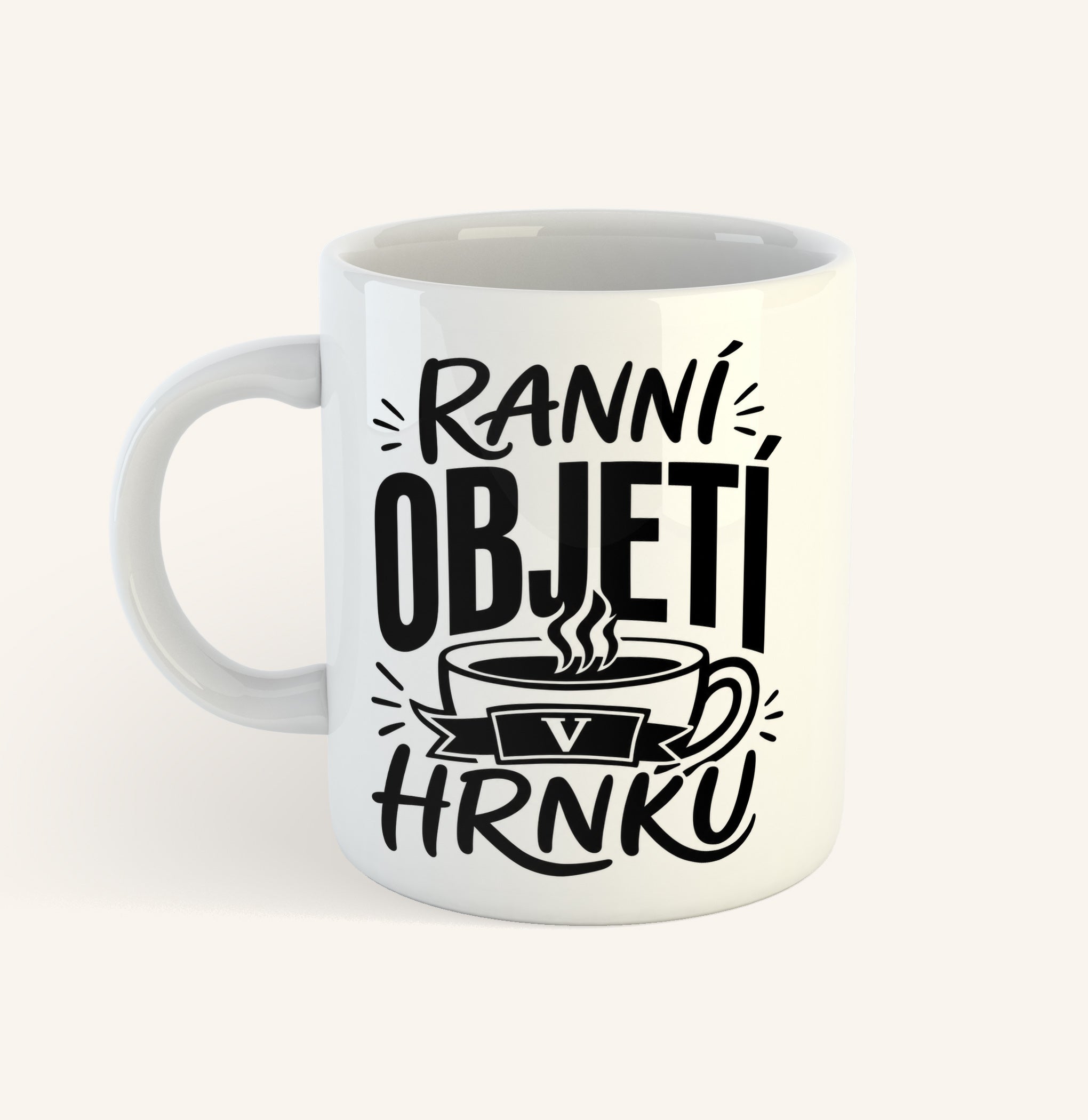 Keramický hrnek s textem Ranní objetí v hrnku