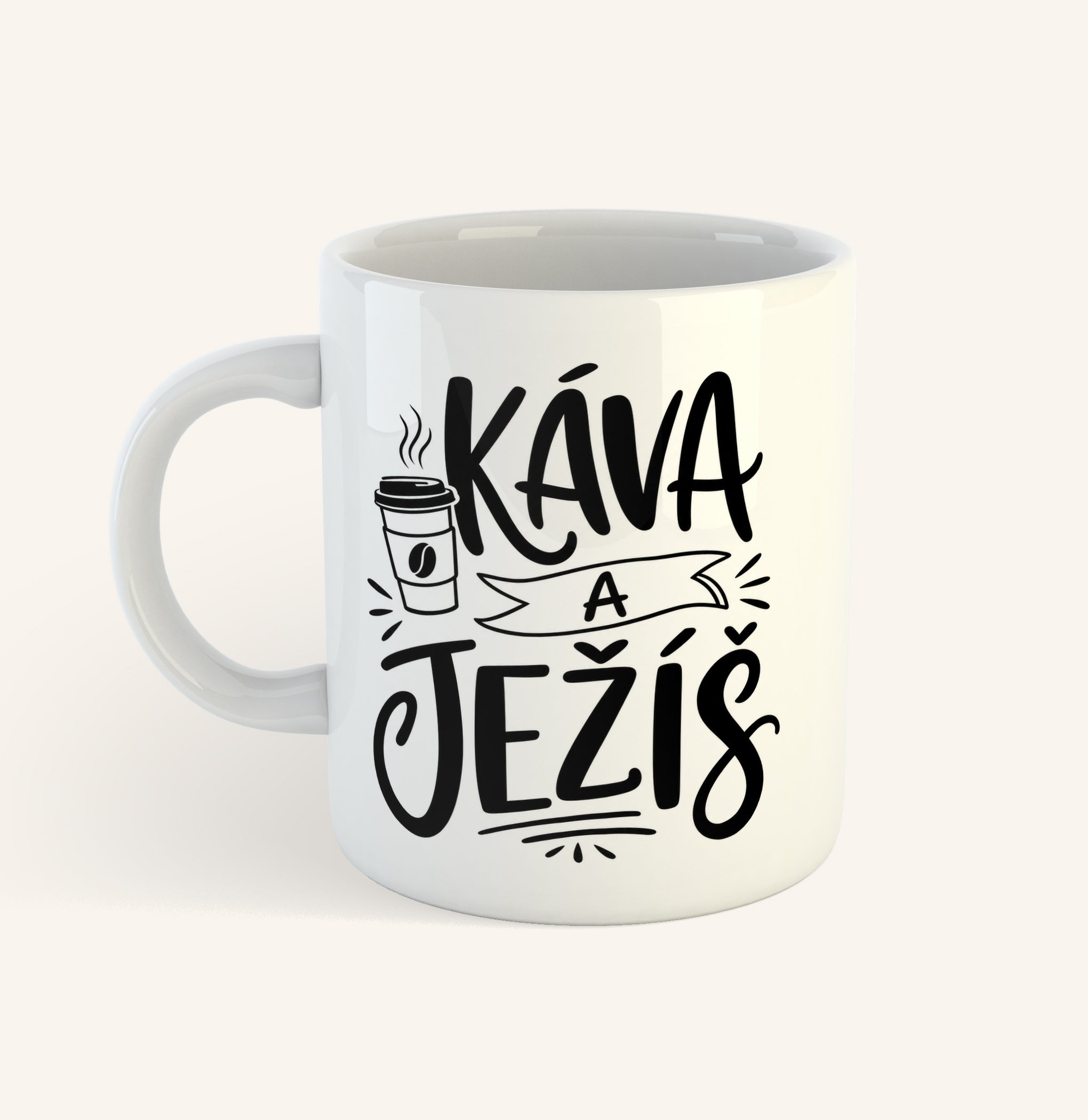 Keramický hrnek s potiskem Káva a Ježíš