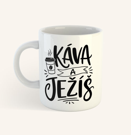Keramický hrnek s potiskem Káva a Ježíš