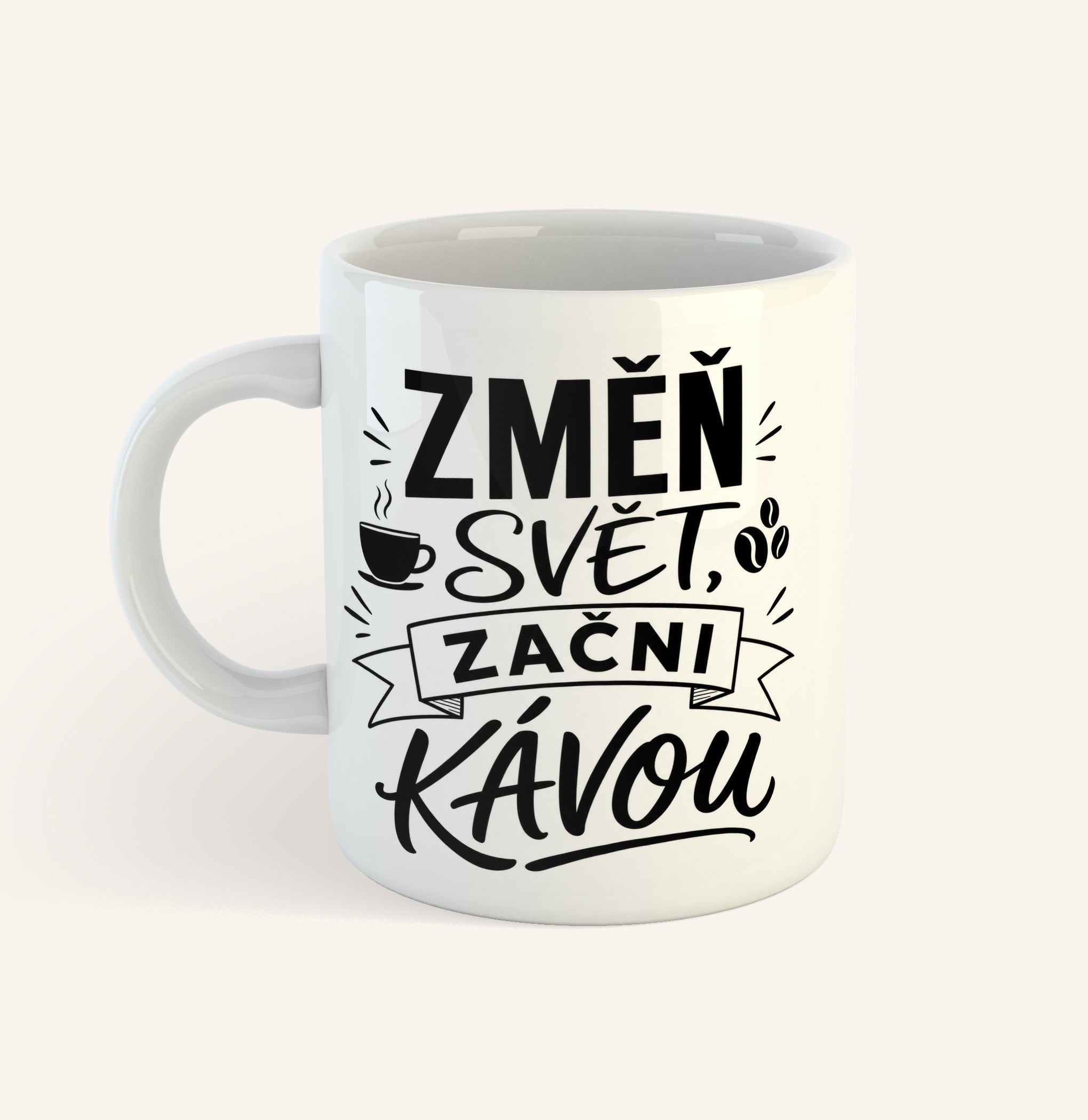Keramický hrnek s textem Změň svět, začni kávou