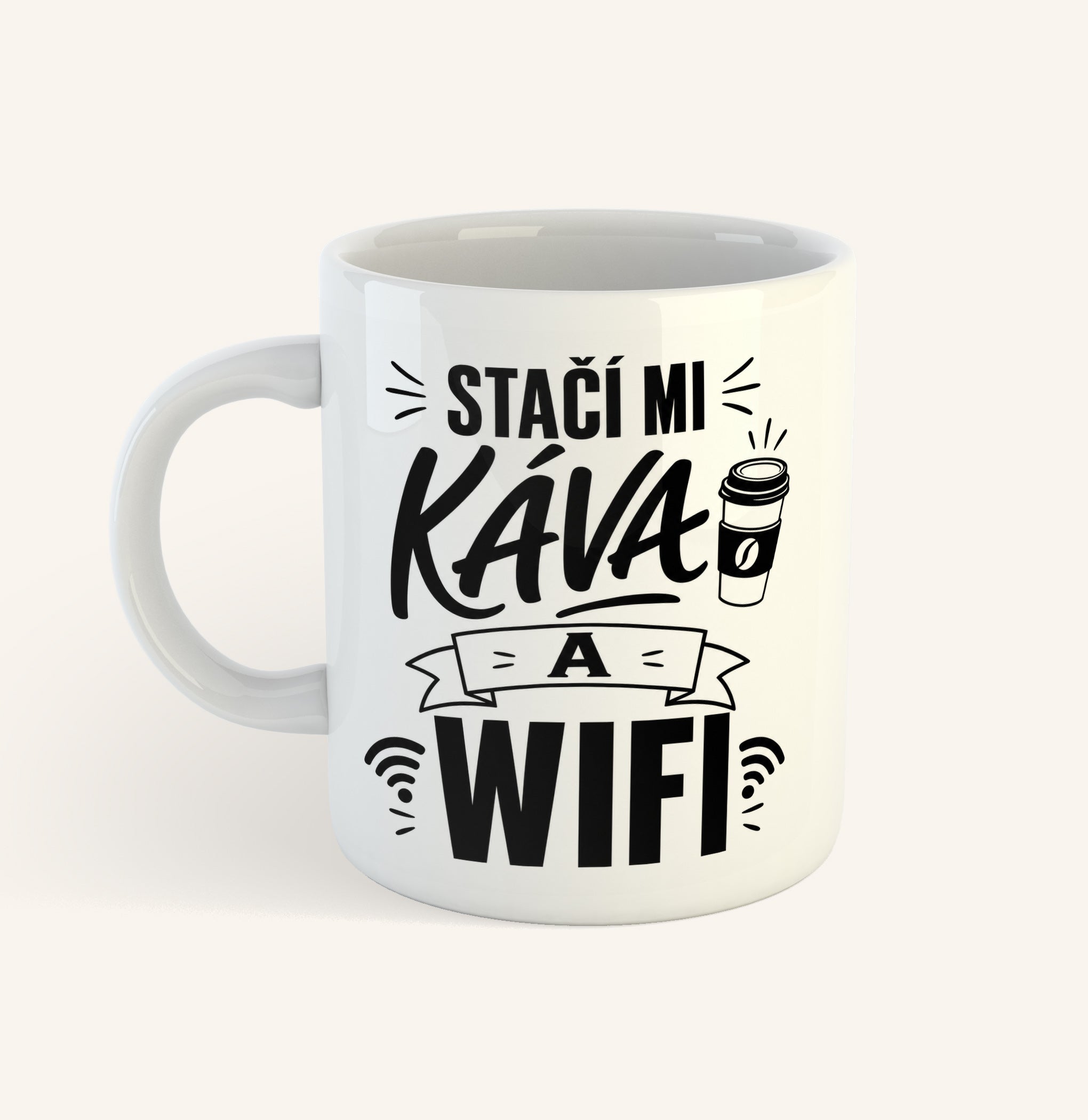 Keramický hrnek s textem Stačí mi káva a wifi
